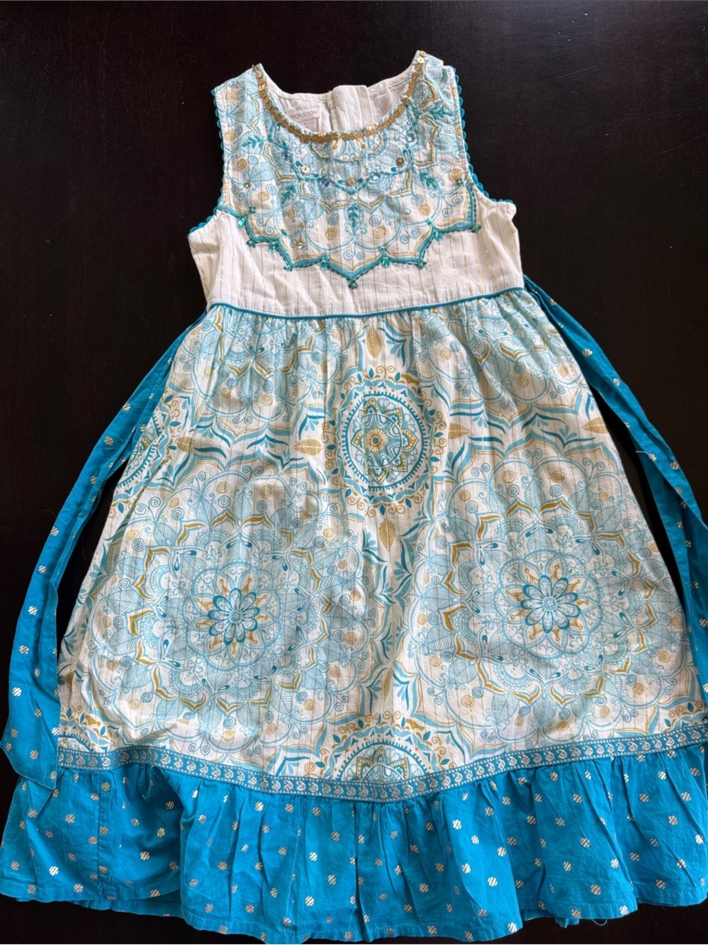 Monsoon Cream & Blue Embroidered Festive Dress